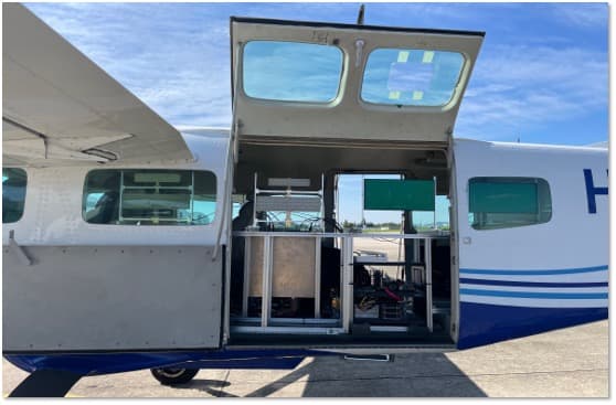 SAR test aircraft interior with equipment